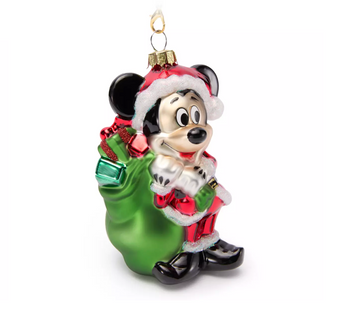 Disney Parks Santa Mickey Glitter Glass Christmas Ornament New with Tag