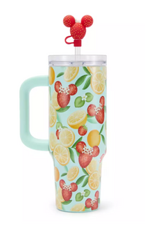 Disney Parks Mickey Minnie Icon Strawberry Oranges Travel Tumbler Zip Case New