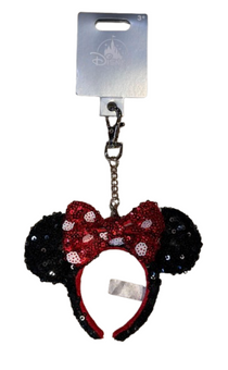 Disney Parks Bag Charm Minnie Mouse Signature Ear Headband Sequin New With Tag