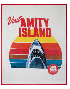 Universal Studios Jaws 50th Anniversary Amity Island Fleece Blanket New W Tag
