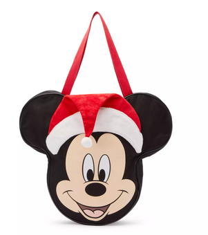 Disney Parks Santa Mickey Mouse Big Face Holiday Canvas Tote Happy Holidays Bag
