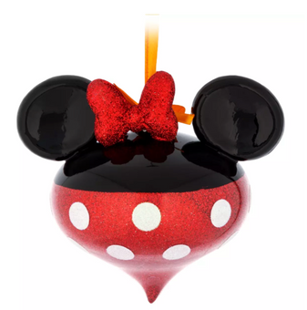 Disney Parks Minnie Bow Glitter Glass Christmas Ornament New with Tag