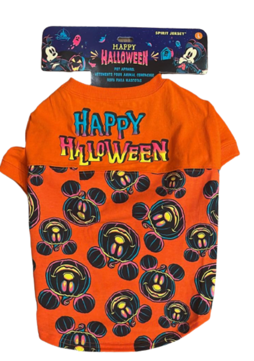 Disney Parks Happy Halloween Mickey Pumpkin Spirit Jersey Pets Size L New Card