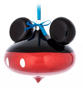 Disney Parks Mickey Ears Glitter Glass Christmas Ornament New with Tag