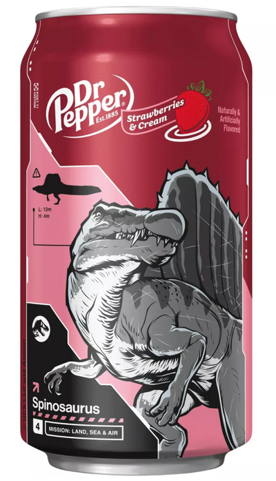 Dr Pepper Strawberries & Cream Soda Spinosaurus Jurassic 12 pk 12 fl oz Cans
