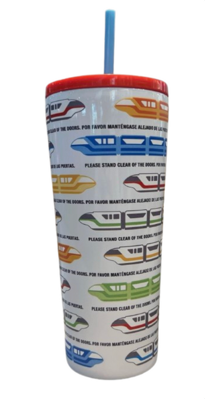 Disney Parks Monorail Tumbler with Straw Please Stand Clear Travel Stainless New