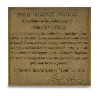 Disney Parks Walt Disney World Dedication Plaque Replica 55th New With Tag