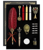 Karhood Quill Pen and Ink Feather Calligraphy Dip with Wax Seal Stamp Kit Red