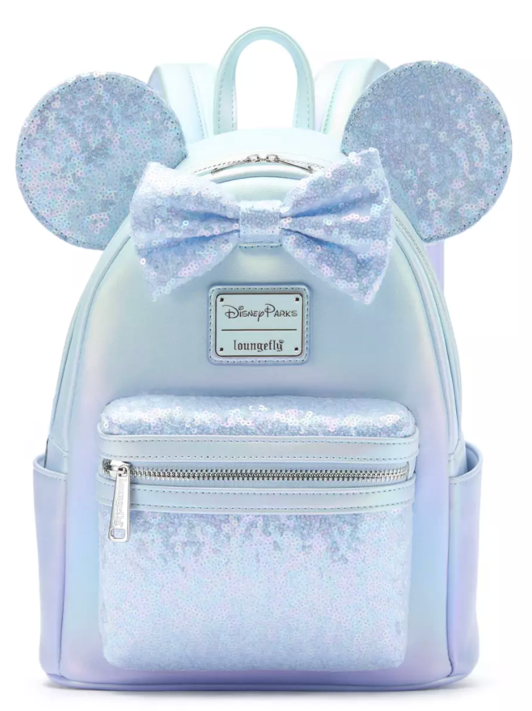 Disney Parks Loungefly Minnie Mouse Light Blue Sequined Mini Backpack New W Tag