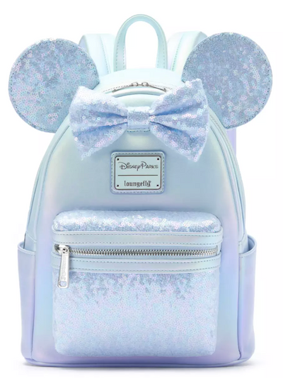 Disney Parks Loungefly Minnie Mouse Light Blue Sequined Mini Backpack New W Tag