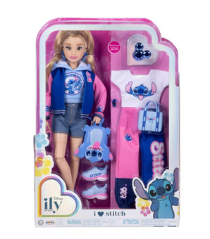 Disney ily 4EVER Stitch Doll Varsity Jacket Blonde Hair Brown Eyes New