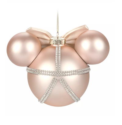 Disney Parks Rose Gold & Gems Minnie Icon Glass Ball Sketchbook Ornament New