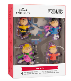 Hallmark Mini Peanuts Tree Topper and Ornaments, Set of 5 New With Box