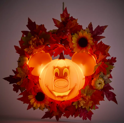 Disney Parks Halloween Mickey Pumpkin Jack-o'-Lantern Light-Up Wreath New w Box