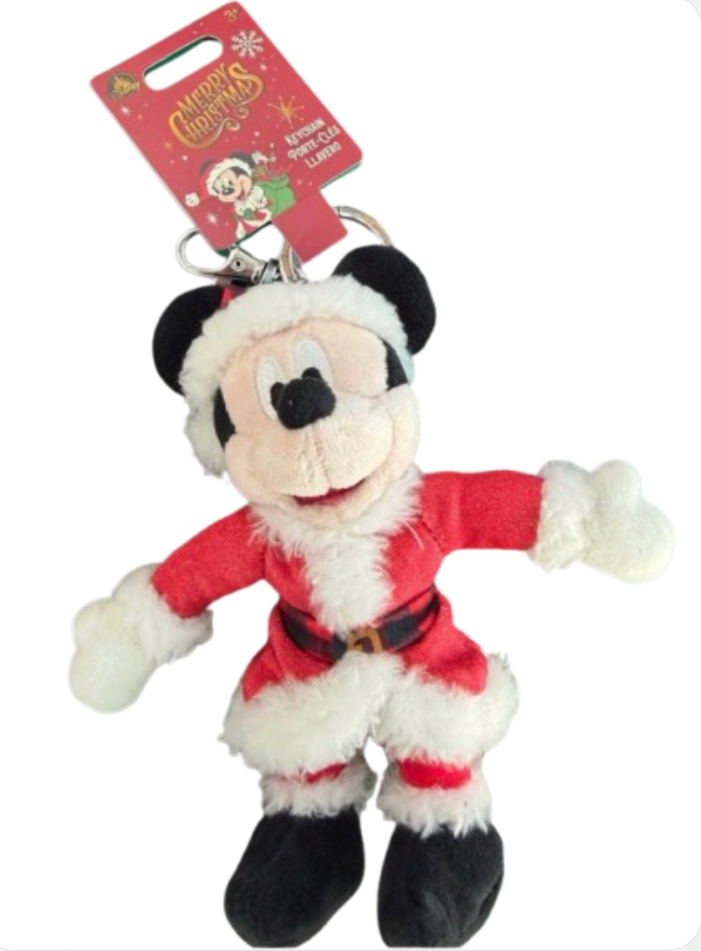 Disney Parks Mickey Mouse Santa Plush Keychain Holiday Christmas New