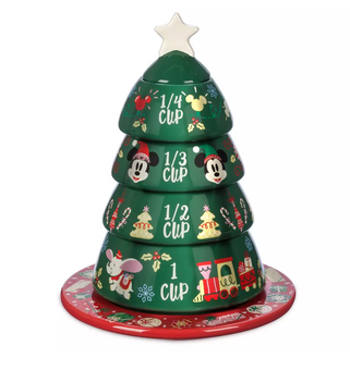 Disney Parks Mickey and Minnie Christmas Tree Stacking Measuring Cup Set New
