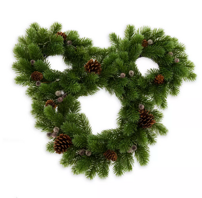 Disney Parks Mickey Icon Light-Up Holiday Christmas Wreath Pinecones Berries New