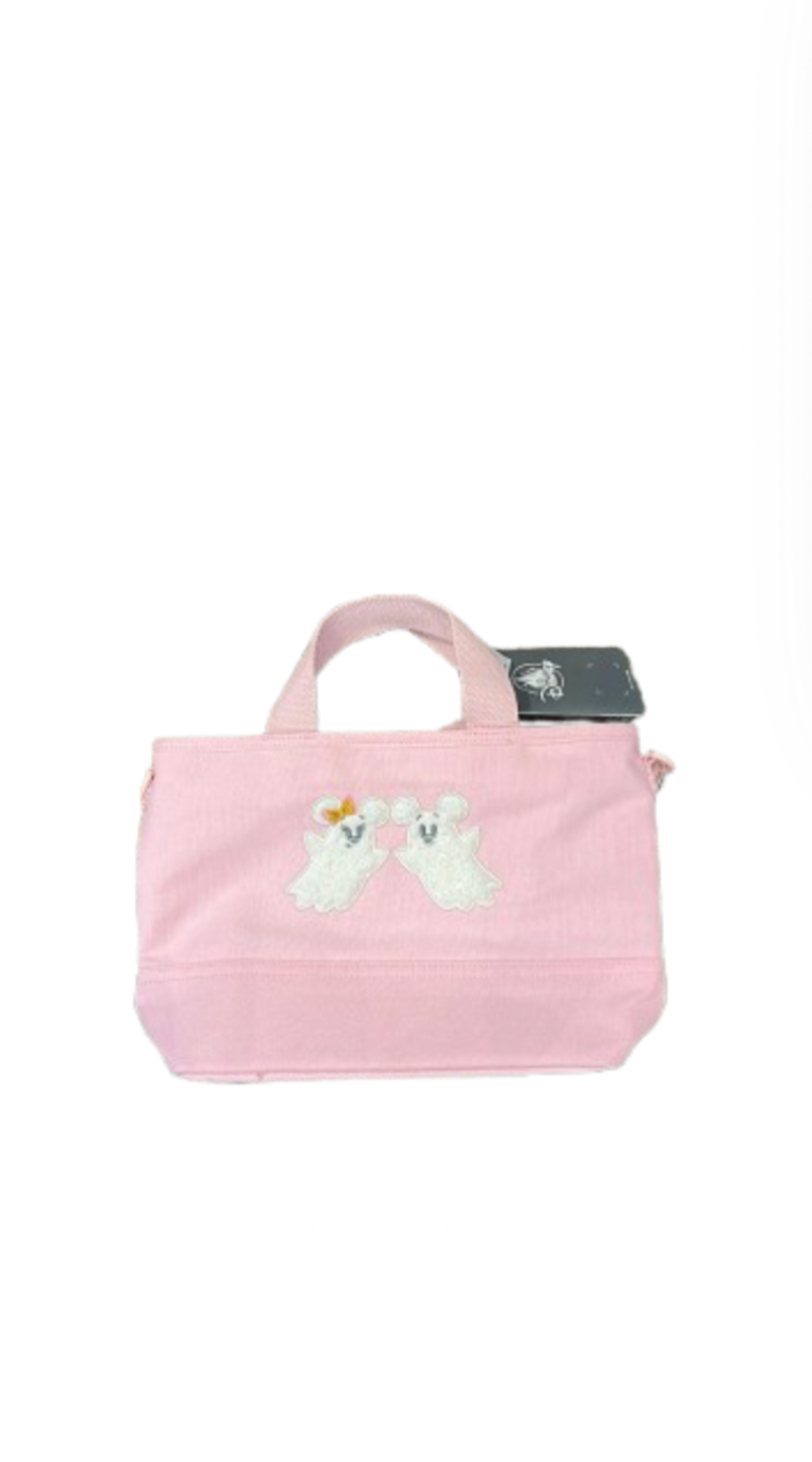 Disney Parks Halloween Mickey and Minnie Ghost Pink Canvas Tote New with Tag