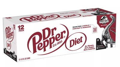 Diet Dr Pepper Soda Titanosaurus Jurassic World Rebirth 12 pk 12 fl oz Cans