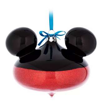 Disney Parks Mickey Ears Glitter Glass Christmas Ornament New with Tag