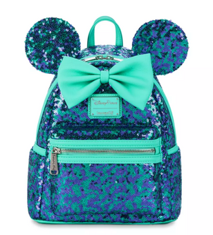 Disney Parks Minnie Mouse Sequin Loungefly Mini Backpack Blue and Purple New