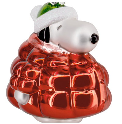 Hallmark Peanuts Snoopy in Puffer Coat Glass Christmas Ornament New with Box