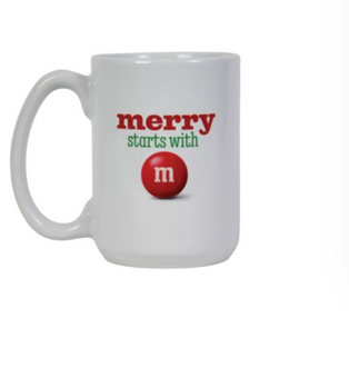 M&M's World Merry Starts with M Holiday Green Red Characters Coffee Mug New