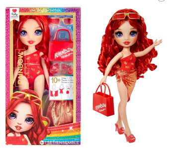Rainbow High Swim & Style Ruby Red 11'' Doll with Shimmery Wrap Toy New With Box