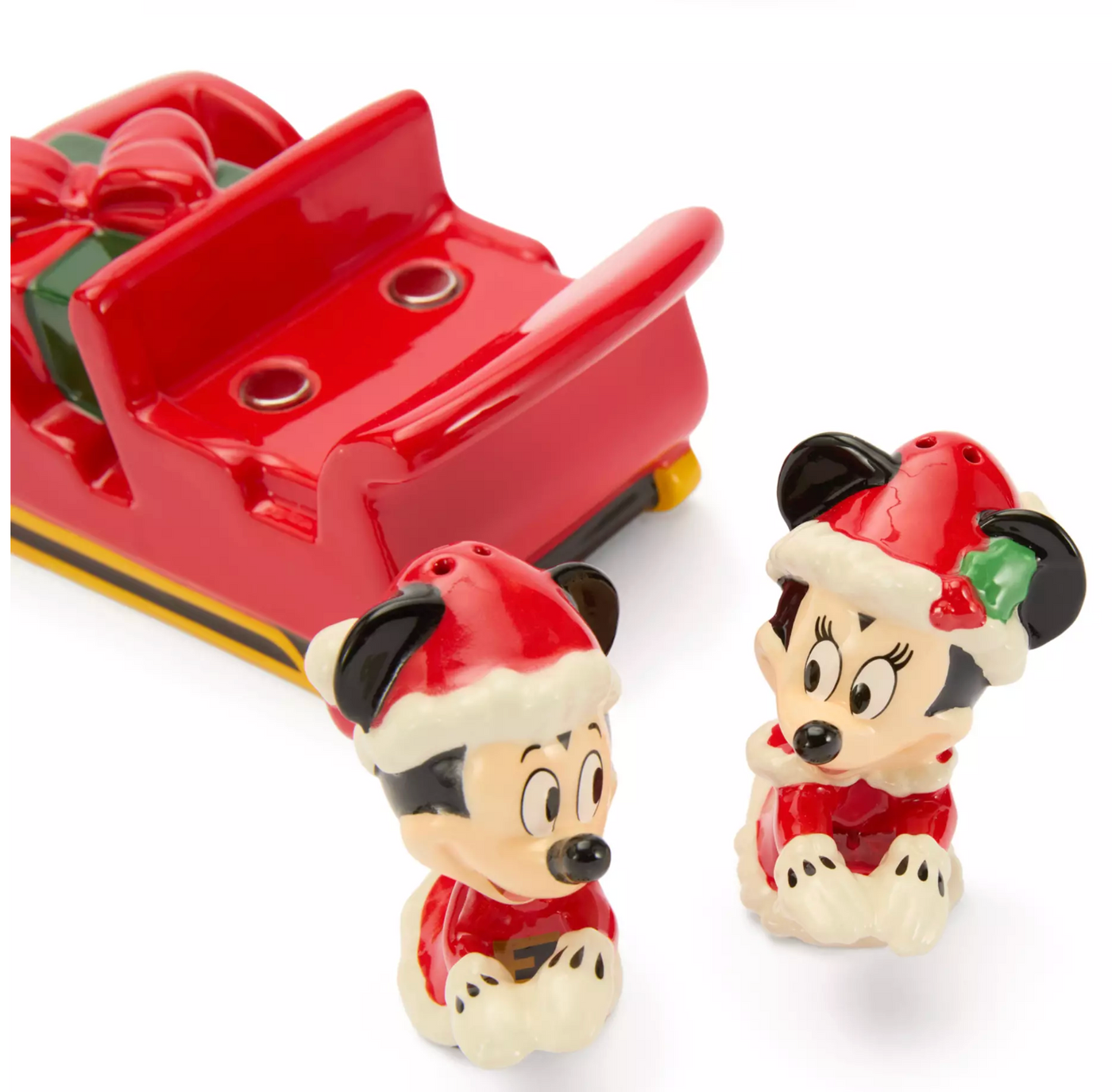 Disney Parks Santa Mickey and Minnie Salt and Pepper Shaker with Sleigh Set New