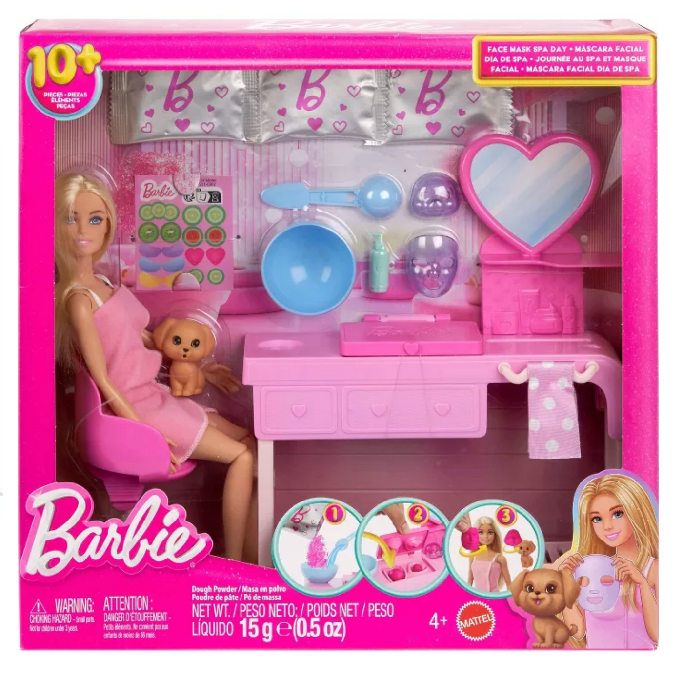 Barbie Face Mask Toy Playset & Doll with 10+ Spa Accessories New With Box