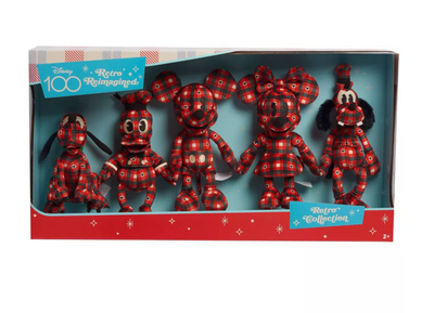 Disney 100 Retro Reimagined Mickey Friends Plaid Fleece Plush Collector Set 5pk