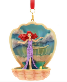 Disney Parks Mermaid Ariel Light Up Shell Sketchbook Christmas Ornament New Tag