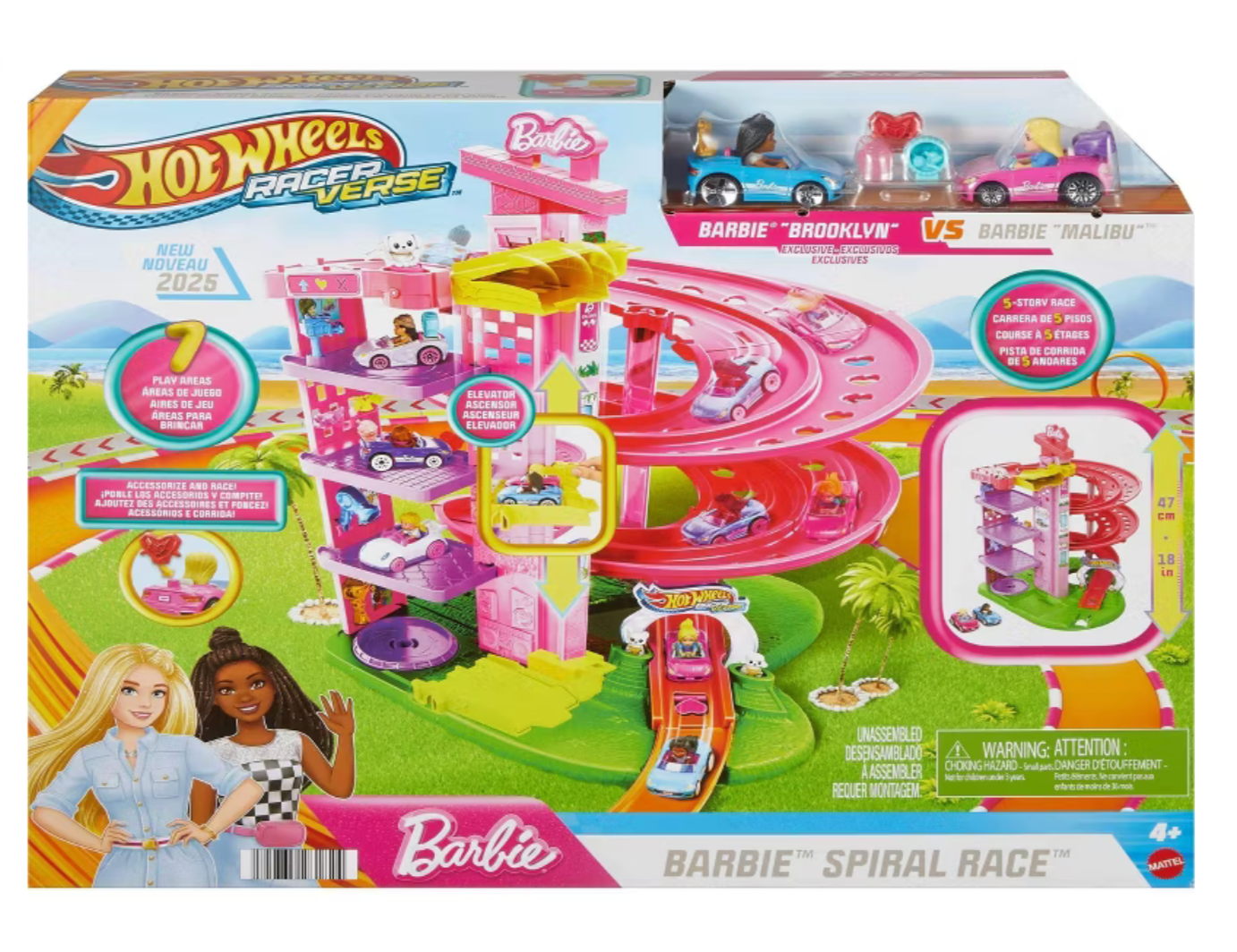 Hot Wheels RacerVerse Barbie Spiral Race Playset Malibu / Brooklyn Toy Car New