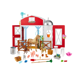 Barbie Horse Barn Playset with 25+ Feeding & Grooming Accessories Toy New W Box