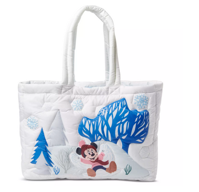 Disney Parks Minnie Chip 'n Dale Seasonal Homestead Quilted Holiday Tote Bag New