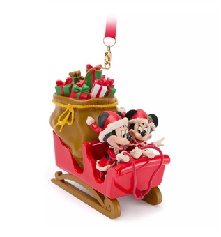 Disney Parks Santa Mickey Minnie in Sleigh Holiday Christmas Ornament New w Tag