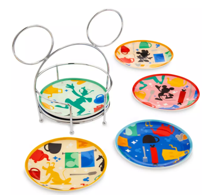 Disney Parks Mickey Mouse and Friends Tidbit Plates with Caddy Set New With Tag