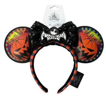 Disney Parks Mickey Ears Jack Pumpkin King Adult Headband with Sequined Bow New