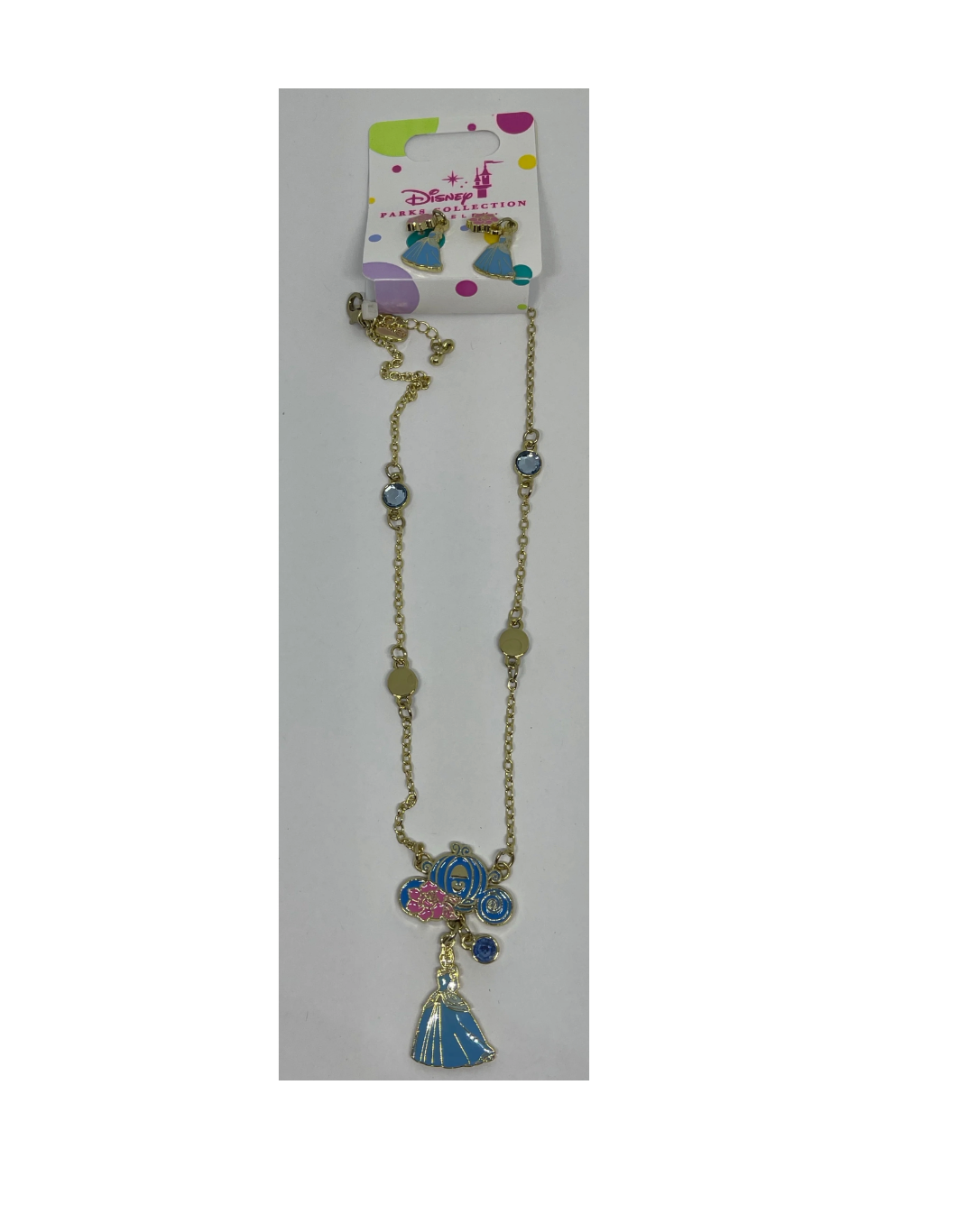 Disney Parks Collection Jewelry Cinderella Earrings and Necklace Set New w Tag