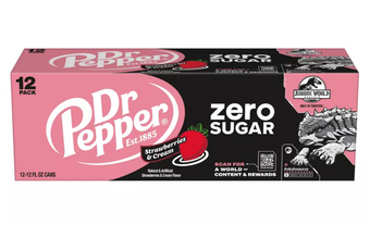 Dr Pepper Strawberries Cream Zero Soda Ankylosaurus Jurassic 12 pk 12 fl oz Cans
