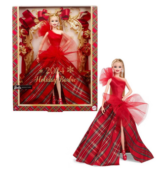 Barbie Signature 2024 Holiday Barbie Fashion Doll Blonde Plaid Gown New W Box
