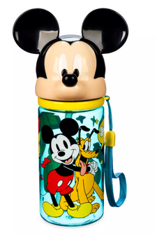 Disney Parks Mickey Mouse Figural Water Bottle with Built-In Straw New With Tag