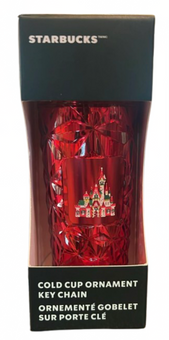 Disney Parks WDW Holiday Starbucks Cold Cup Ornament Keychain Red New W Tag