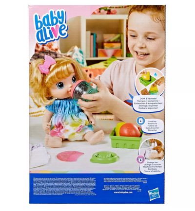 Baby Alive Fruity Sips Baby Doll Toy Blonde Hair Blue Eyes New with Box