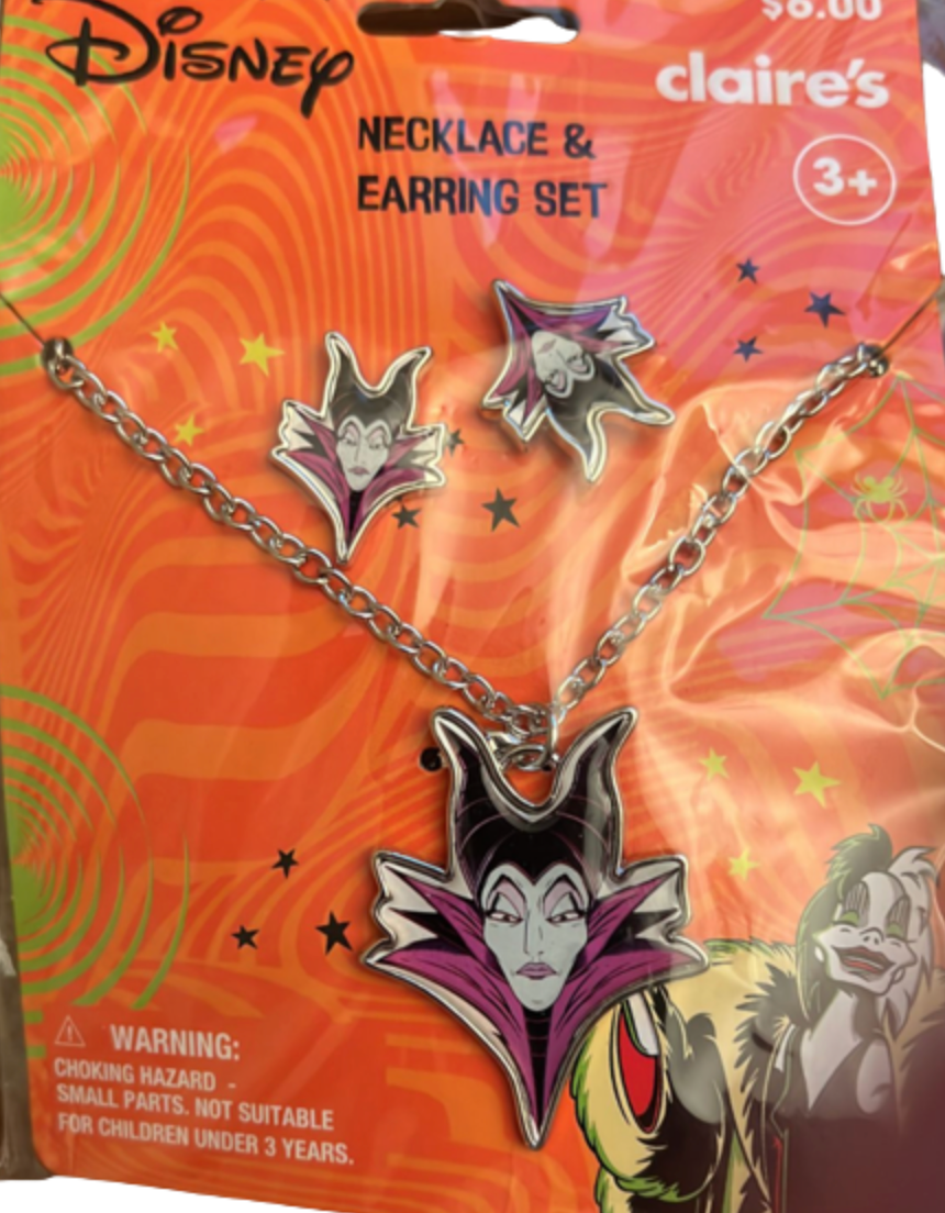 Disney Halloween Maleficent Necklace & Earring Set New with Tag
