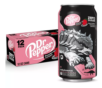 Dr Pepper Strawberries Cream Zero Soda Ankylosaurus Jurassic 12 pk 12 fl oz Cans