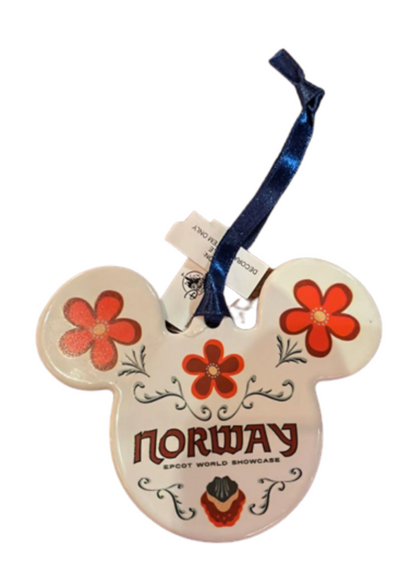 Disney Parks Epcot Norway Floral Mickey Icon Christmas Disc Ornament New W Tag
