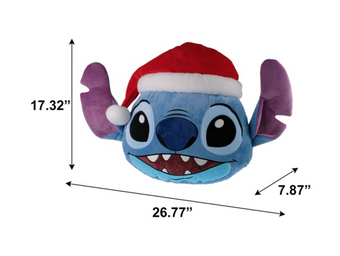 Disney Stitch in a Santa Hat 16 inch Round Holiday Pillow Blue New