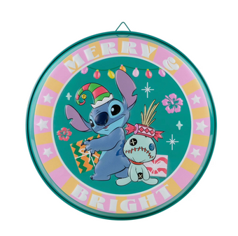 Disney Stitch and Scrump Santa Christmas Round Metal Bottle Cap Sign New