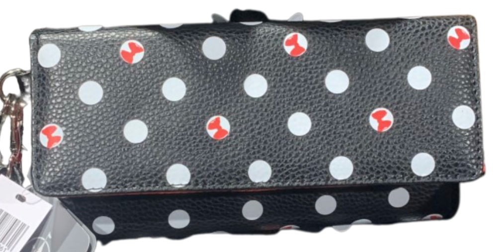 Disney Parks Minnie Mouse Dots Black Crossbody Wallet New With Tag